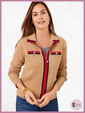 NWOT Talbots Cable Knit Sweater - Tipped